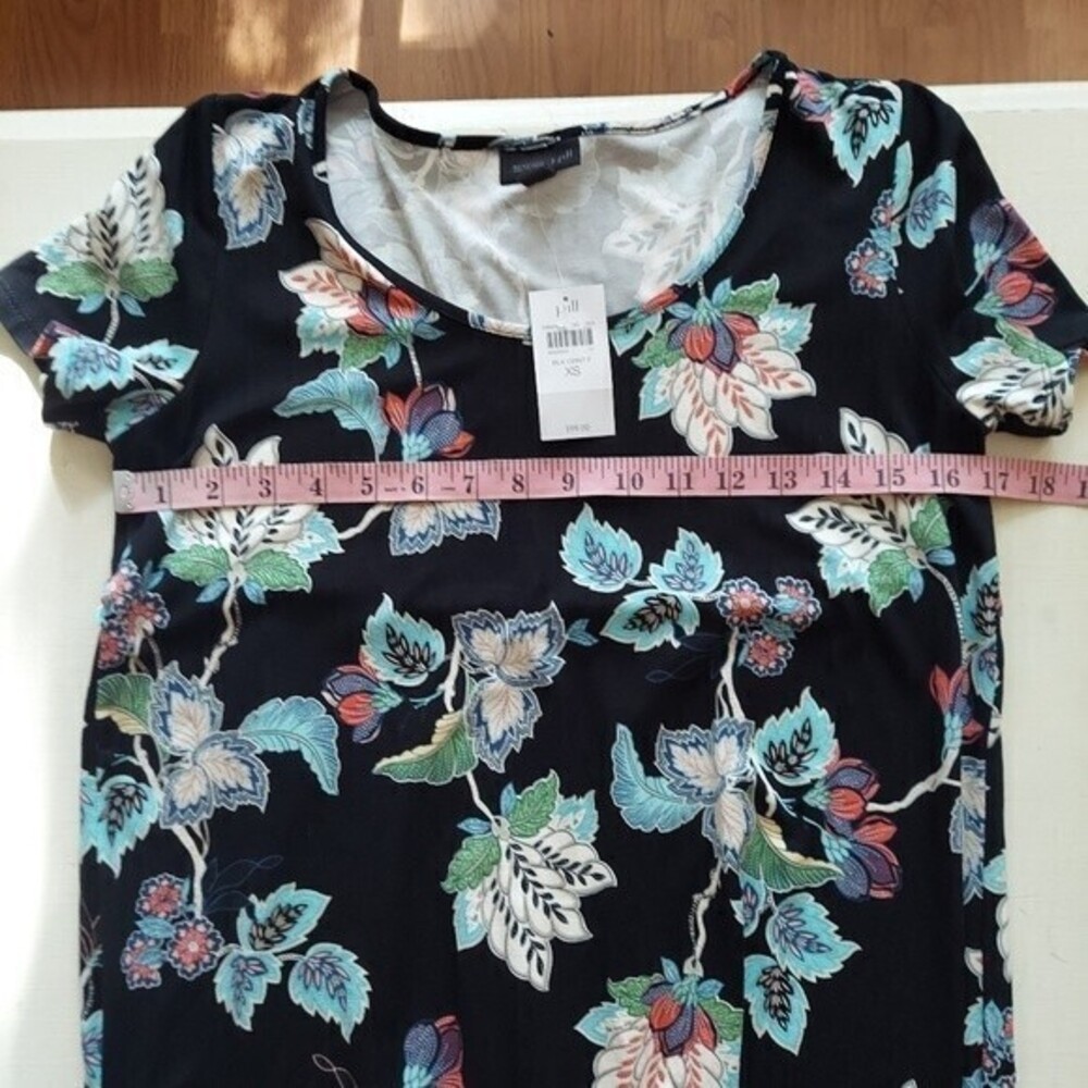 J. Jill Wearever Small Black Short Sleeve Stretchy Floral Shift Dress NEW Sz XS - Picture 7 of 8